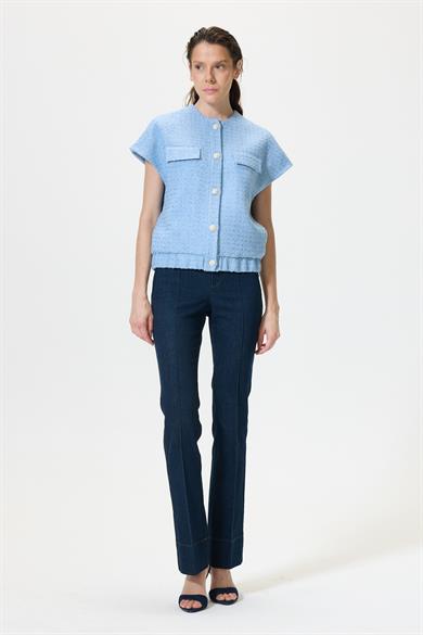 Melina Mavi Tüvit Kolsuz Ceket