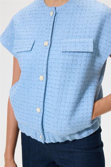 Melina Mavi Tüvit Kolsuz Ceket