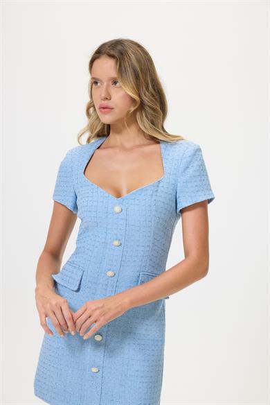 Shine Mavi Tüvit Elbise