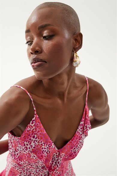 Yulina Pembe Leopar Desenli Elbise