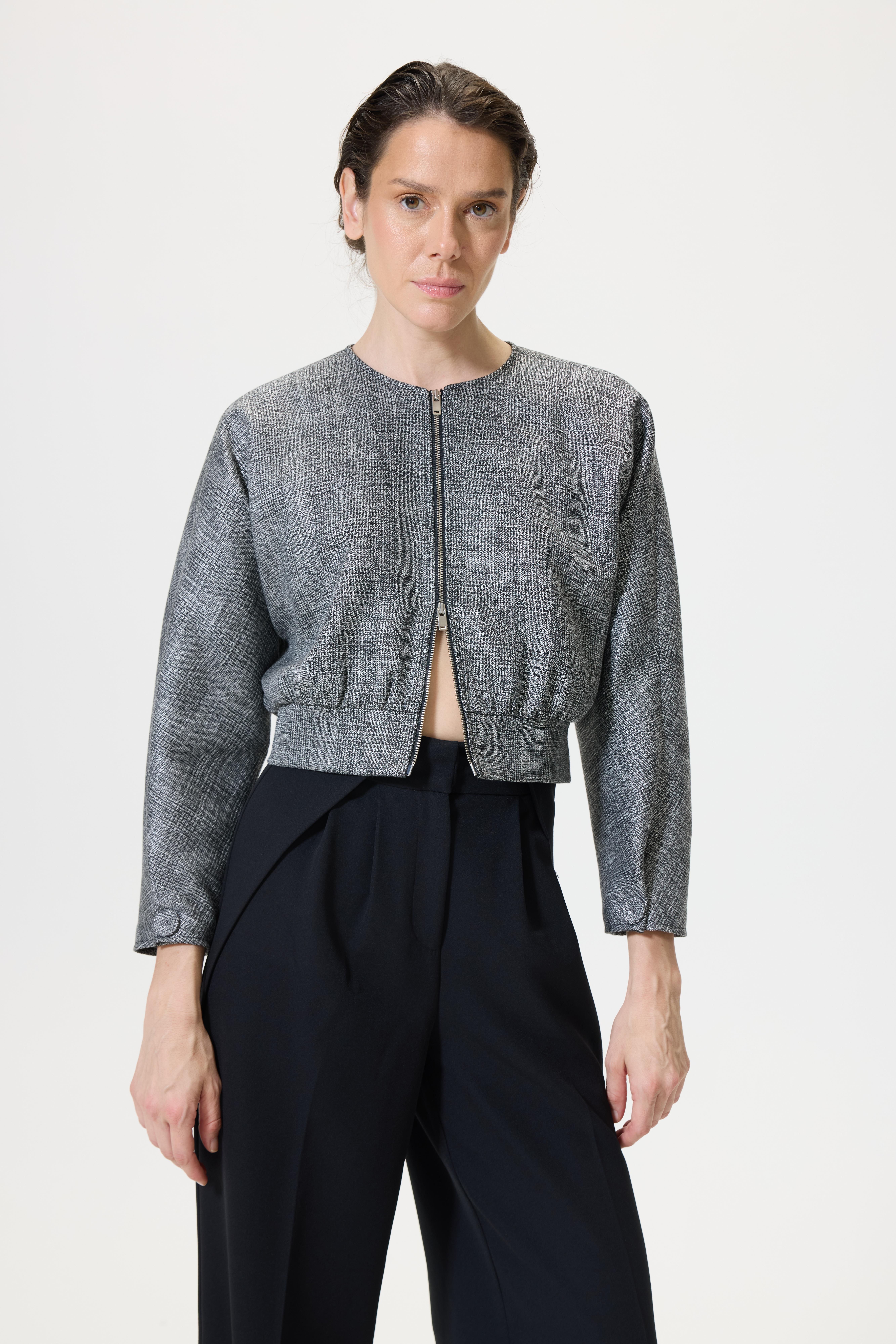 Bomber Gri Simli Ceket