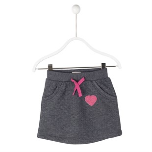 Anthracite Melange Color Quilted Heart Printed Waist Elastic Pocket طفل-بناتي Skirt|FC 114937