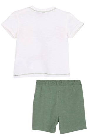 Baby Men Ecru Color Printed Shoulder Button T-Shirts and Shorts Suits | Kt 118124