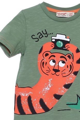 Baby Mens Khaki color Printed Shoulder Button T-Shirts and Shorts Suit | KT 118125