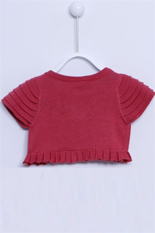 طفل-بناتي Pink Frilly Pompom Short Sleeve Knitwear Bolero |T 21342