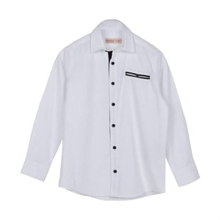 White Color Long Sleeve Front Buttoned Classic Boy Shirt with Pocket|GC 316359