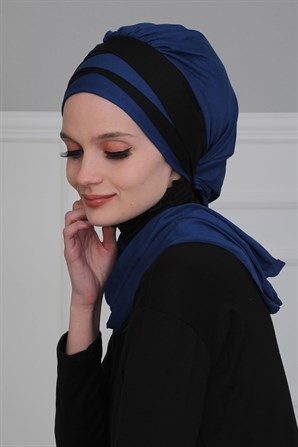 Çift Renkli Penye Hazır Türban Saks
