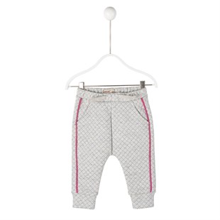 Ecru color Quilted طفل-بناتي Sweatpants with Welt Sides Waist And Elastic Legs |JP 114938