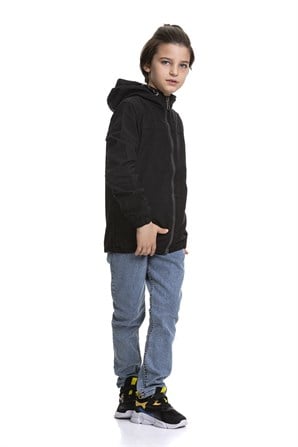 Erkek Çocuk Siyah Kapüşonlu Poliamid Astarsız Çocuk Mont - GLENNBOY | Silversun