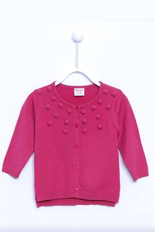 Fuchsia color Pompom Front Buttoned Knitwear Cardigan |T 110137
