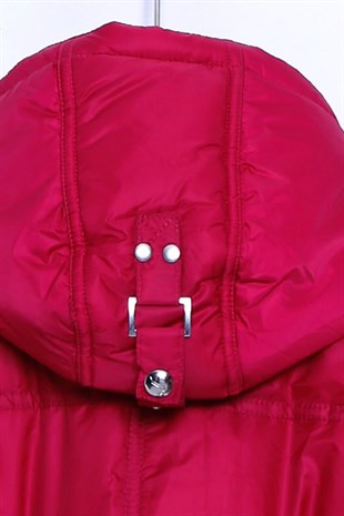 Fuchsia color Inflatable Girls Coat with Hat Belt, Crochet Cuffs Elastic Inflatable |MC 9106