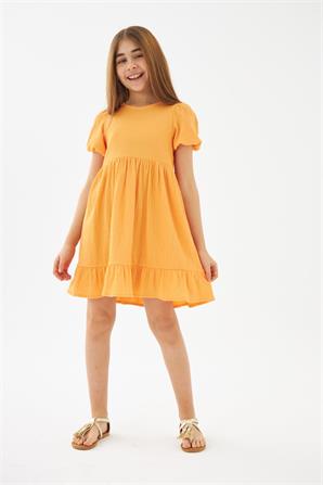 Genç Kız Oranj Bisiklet Yakalı Örme Elbise - EK 319306 |Silversun