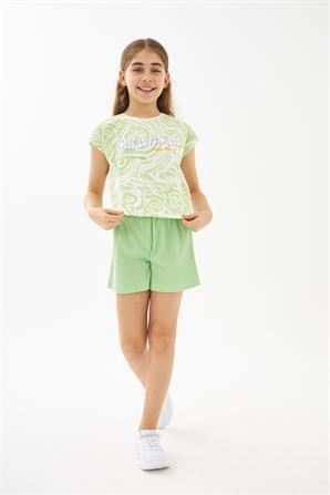 Genç Kız Yeşil Belden Lastikli Örme Şort - SC 319302 |Silversun