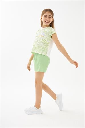 Genç Kız Yeşil Belden Lastikli Örme Şort - SC 319302 |Silversun