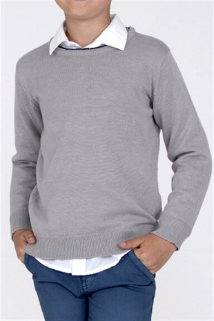 Gray color Sweater V Neck Long Sleeved Knitwear Sweater Boy |T-313187