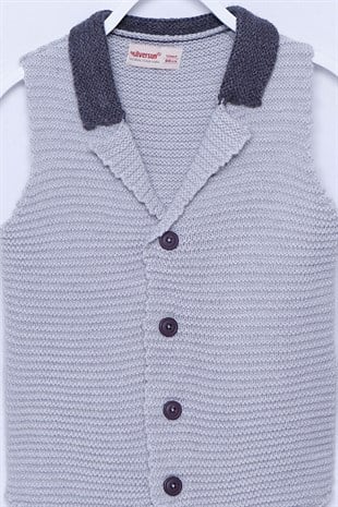 Gray color Vest Jacket Collar Front Button Closure Knitwear Vest Waistcoat Baby Boy |T 113535