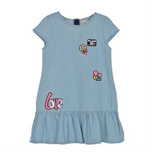 Kız Çocuk Açık Denim İşlemeli Kot Elbise - EK 216011 |Silversun