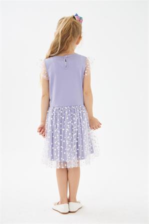 Kız Çocuk Lila Baskılı Papatya Desenli Elbise - EK 219192 |Silversun