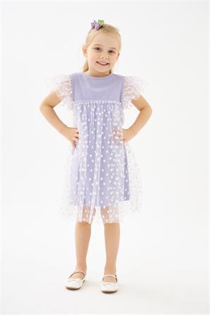 Kız Çocuk Lila Papatya Desenli Elbise - EK 219193 |Silversun