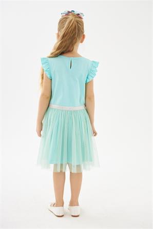 Kız Çocuk Mint Baskılı Tüllü Elbise - EK 219196 |Silversun