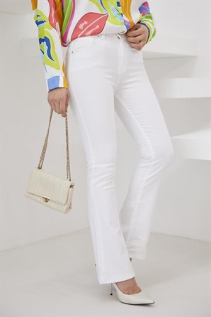 Likralı İspanyol Paça Jeans Pantolon S250 Beyaz