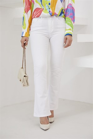 Likralı İspanyol Paça Jeans Pantolon S250 Beyaz
