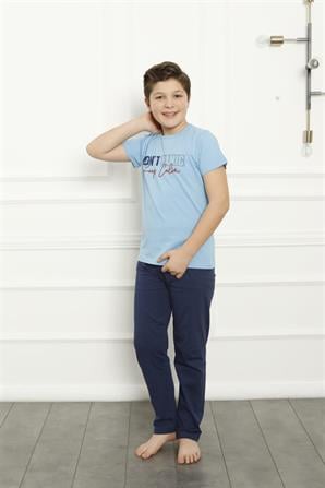 Moda Çizgi Erkek Çocuk Pamuk Kısa Kollu Pijama Takımı 20380