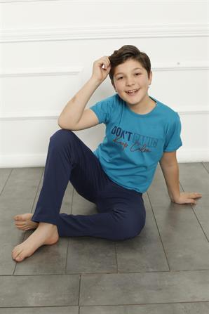 Moda Çizgi Erkek Çocuk Pamuk Kısa Kollu Pijama Takımı 20379