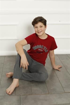 Moda Çizgi Erkek Çocuk Pamuk Kısa Kollu Pijama Takımı 20381