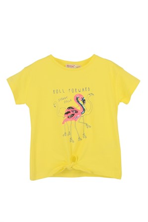 Yellow Color Sequin Embroidered Girl Knitted T-Shirt |BK 219065