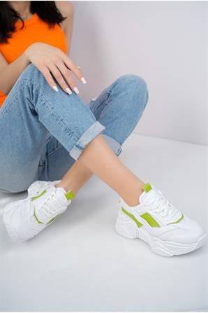 Seyran yeşil  Beyaz Kadın Spor Sneaker Ayakkabı