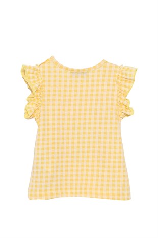 Silversunkids | طفل-بناتي Yellow color Printed Shoulder Buttoned Handles Frilly T-Shirts | BK 118059