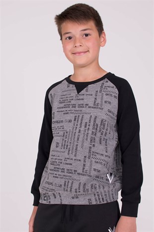 Black Color Printed Crew Neck Long Sleeve Boy T-Shirt|JS 314829