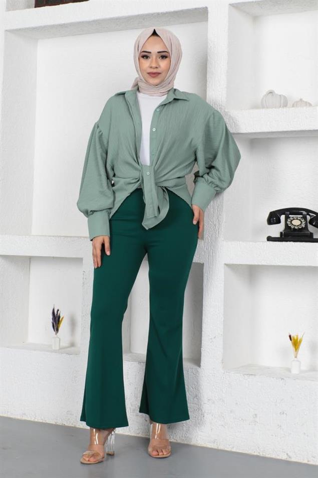 206 İspanyol Paça Kumaş Pantolon Zümrüt Yeşili