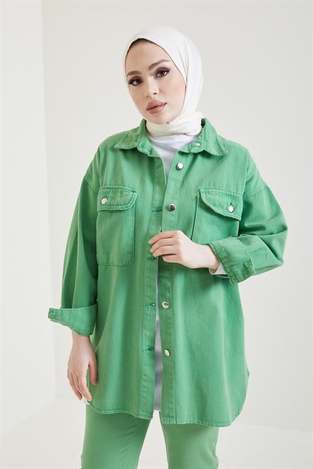 8175 Ceket Pantolon Tesettür İkili Kot Takım Yeşil