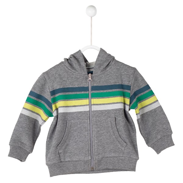 Antrasit Melanj Renkli Kapüşonlu Çizgili Önden Fermuarlı Cepli Bebek Erkek Sweatshirt|JM 114653
