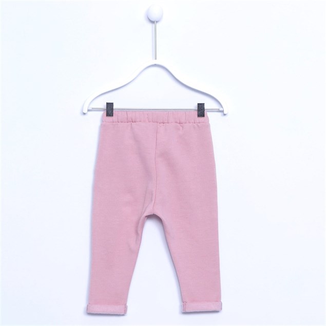Bebek Kız Açık Pembe Düğme Detaylı Cepli Sweat Pantolon - JP 110394