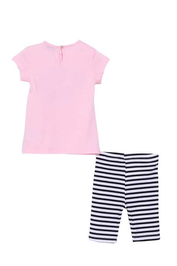 Bebek Kız Pembe Renkli Baskılı Tişört ve Çizgili Tayt Takım | KT 118550