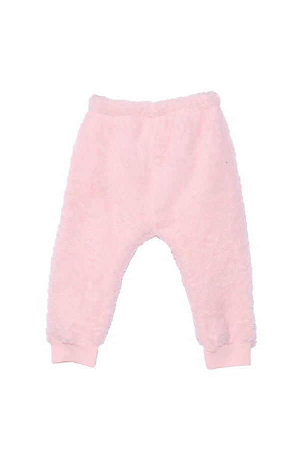 Bebek Kız Pembe Renkli Beli ve Paçaları Lastikli Pelüş Sweatpantolon Takım - JP 113141