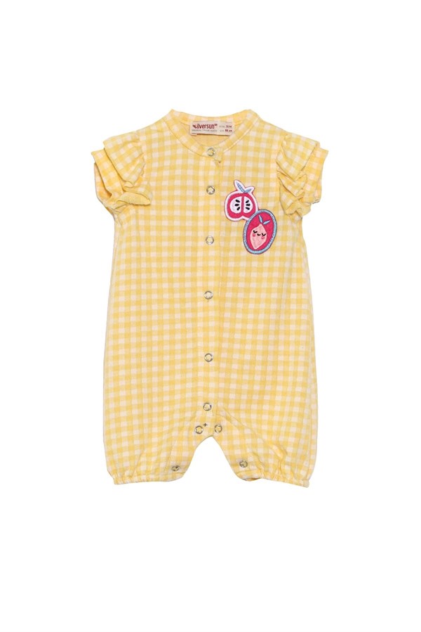 Bebek Kız Sarı Renkli Pötikareli Önden Çıtıçıtlı Kolları Fırıfrlı Örme Tulum | CT 618064