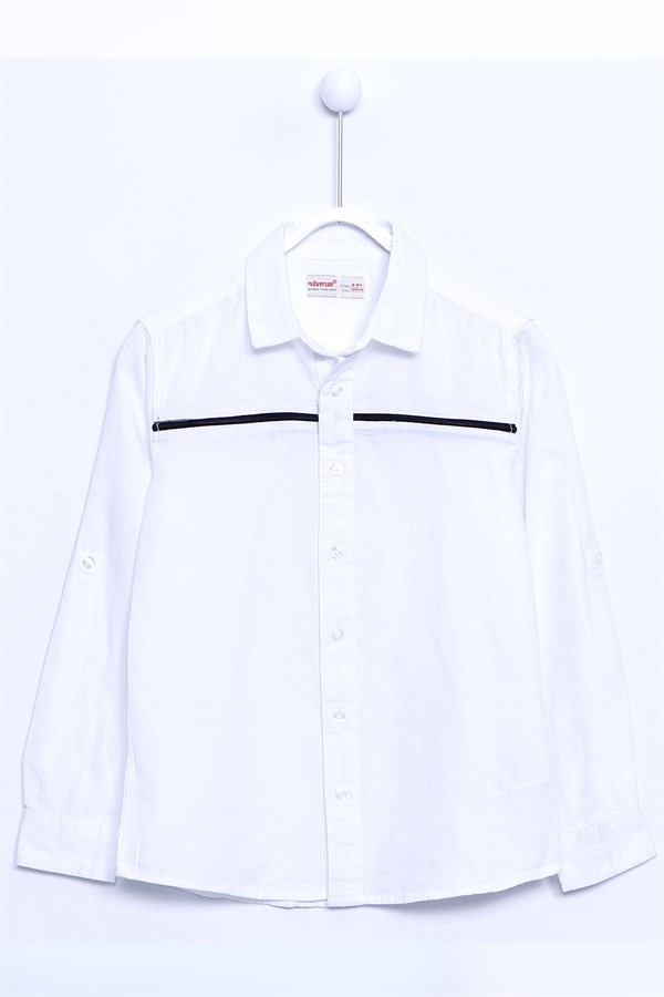 Beyaz K Önden Düğmeli Kısa Kol Dokuma Gömlek|GC 310200
