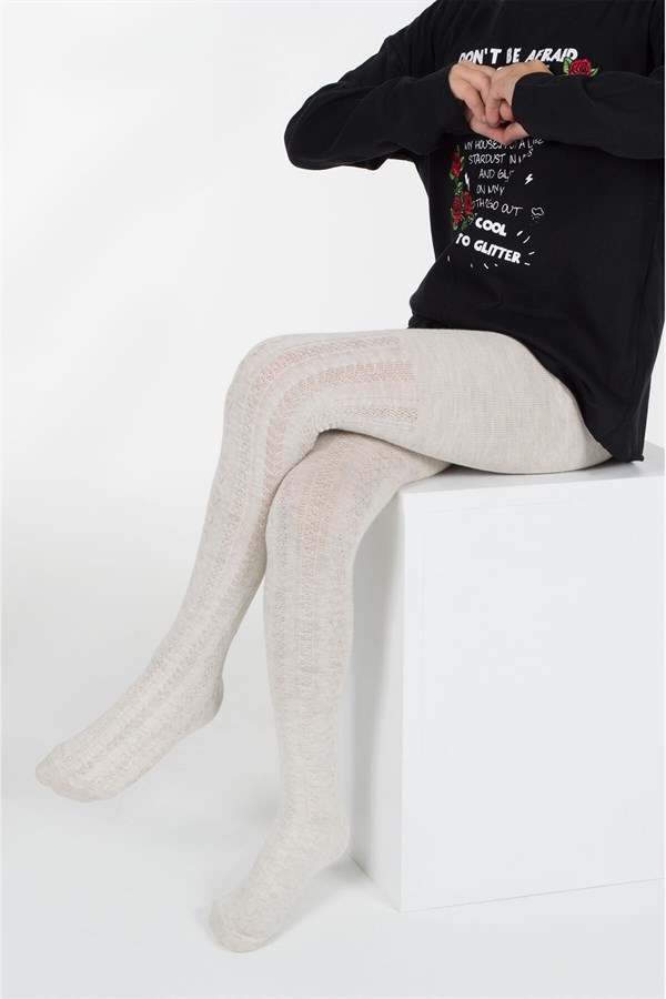 Ekru Renkli Çorap Örme Kilotlu Çorap Kız Çocuk |CC-1035