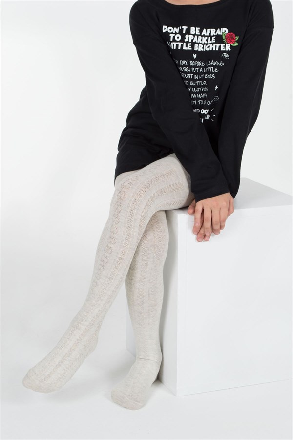 Ekru Renkli Çorap Örme Kilotlu Çorap Kız Çocuk |CC-1035