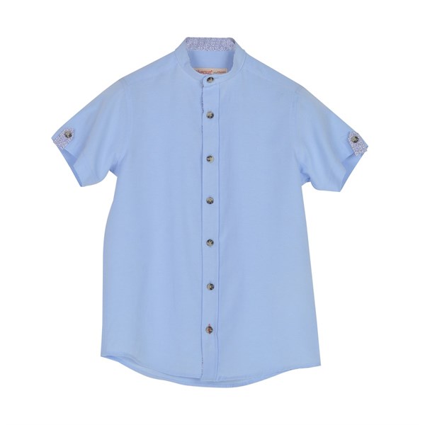 Erkek Genç Mavi Renkli Kolları Düğme Detaylı Dokuma Gömlek | GC 316244