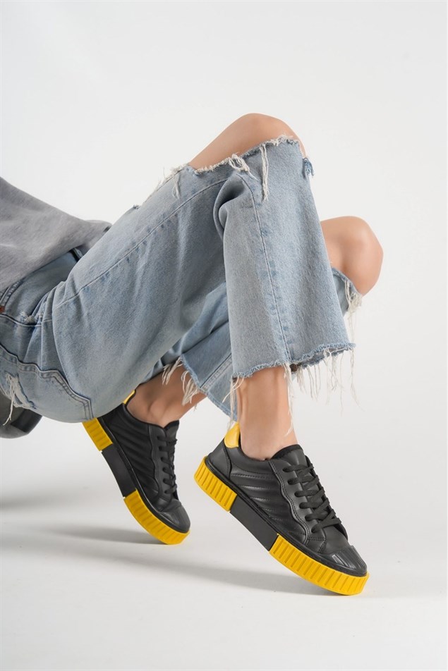 Ethereum Siyah Sarı Kadın Spor Ayakkabı