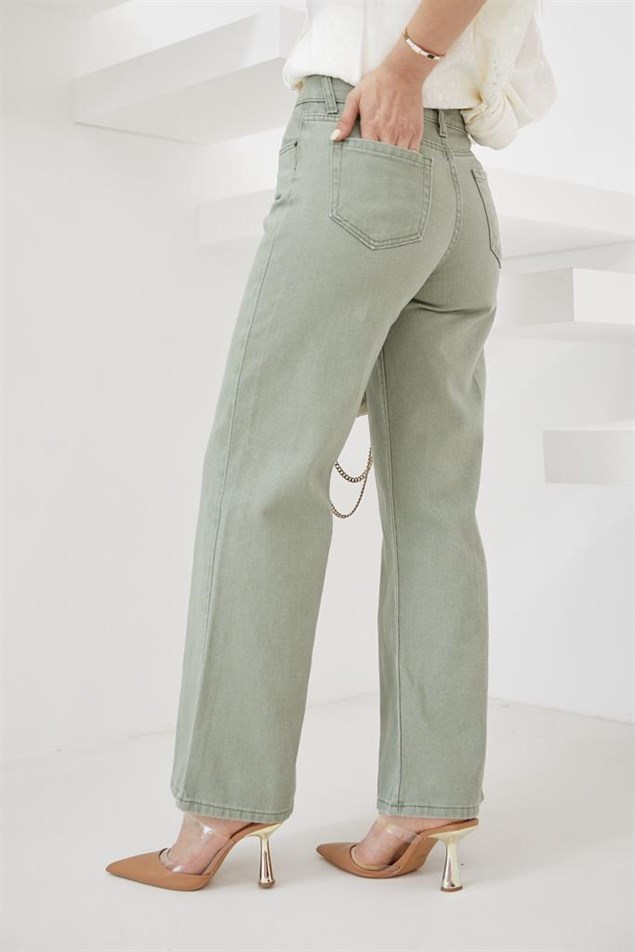 Geniş İspanyol Paça Kot Pantolon S182 Çağla