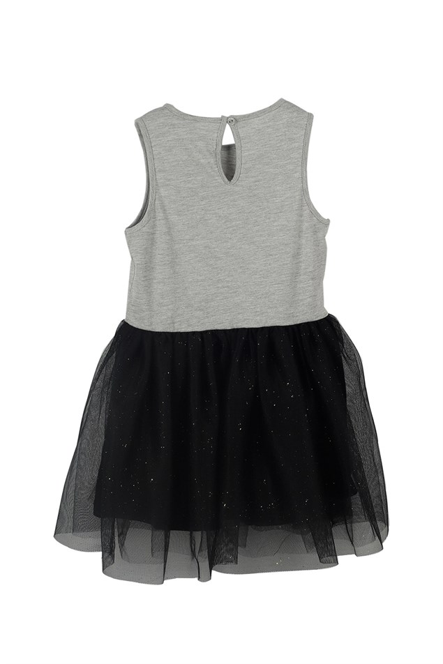 Gri Melanj Renkli Baskılı Kız Çocuk Tütü Elbise |EK 219059