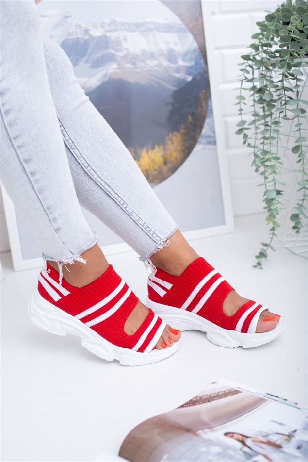 Hera Kırmızı   Beyaz Triko Bayan Spor Ayakkabı