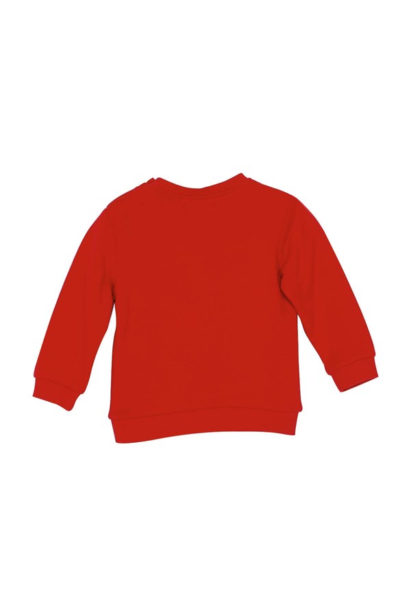Kırmızı Renkli Baskılı Omuzdan Düğme Kapamalı Uzun Kollu Bebek Erkek Sweatshırt |JS 113004