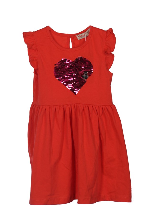 Kız Çocuk Coral Renkli Pul Payetli Kolları Fırfırlı Örme Elbise Örme Elbise - EK 218113